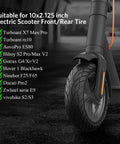 10x2.125 solid electric scooter tire on front wheel with compatibility list for Gotrax G4 Xr V2 Ninebot F25 F65