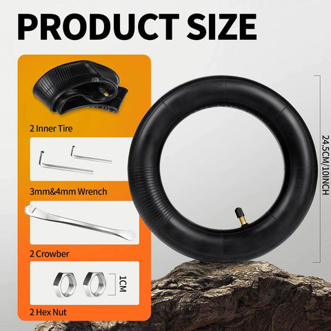 10x2.125 Inner Tube (2-Pack) for Electric Scooters – 0° Straight Valve Stem – Fits 10-Inch Tires with tools and accessories