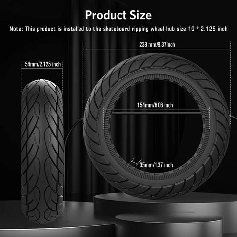 Product size dimensions of 10x2.125 Scooter Tire, 10 inch Solid Rubber Tires Tubeless Front or Rear Replacement 10x2.125.