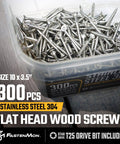 #10 x 3-1/2 Stainless Steel Deck Screws, 304 Grade, 300 PCS with T25 Star Drive Bit - Ideal for Outdoor Wood Projects, Fences, Benches, Picnic Tables, and Decks, Bulk Box.