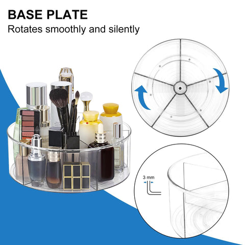 Rotating Makeup Organizer Turntable 11.5 Inch Large Cosmetic Storage with Five Dividers for Skincare, Makeup Brushes, and Beauty Tools