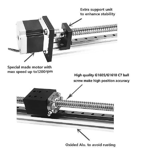 11" inch Actuator NEMA 23 CNC Ballscrew Linear Motion Slide Rail Table with a Motor - VXB Ball Bearings