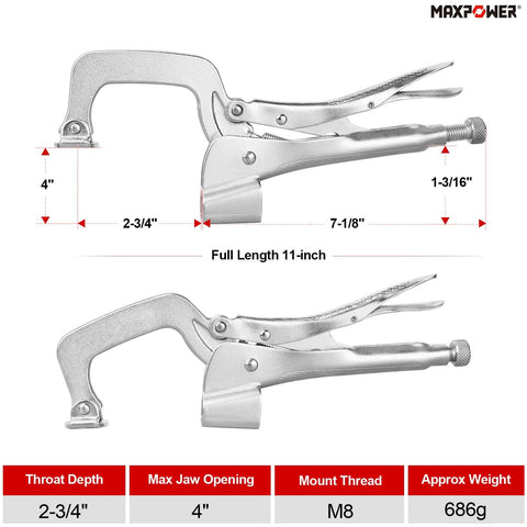 11 Inch Bench Clamp Set For Welding Tables With Inserta Pliers And Table Mount Locking C Clamps Pack Of 2, 4 Inch Jaw