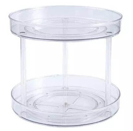 11" Double Layer Acrylic Plastic Lazy Susan Turntable Organizer with two rotating tiers for convenient storage.