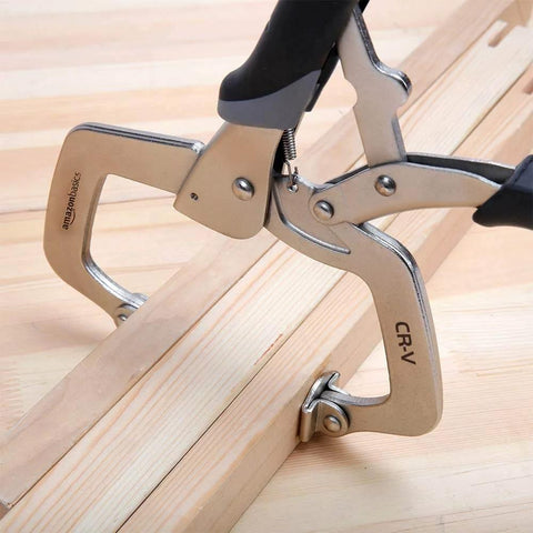 Adjustable Metal Face Clamps 11 Inch Pack Of 2 holding wood for woodworking, close-up view, silver and black design