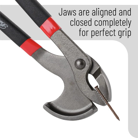 Close-up of 11 Inch Cats Paw Nail Puller Tool for Easy Nail Removal with high carbon steel and soft grip.