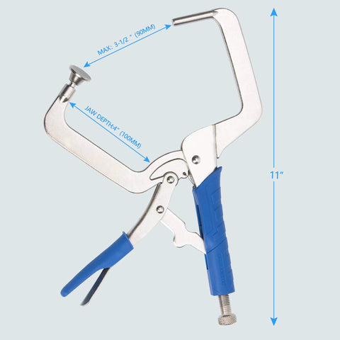 Effortless 11 Inch Quick Release Pocket Hole Clamp Set For 90 Degree Corner Joints with 4 Inch Jaw Depth and 3.5 Inch Reach