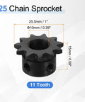 2 Pack Size 25 Chain Roller Sprocket 11 Tooth 10mm Bore For ISO 04C Roller Chain C45 Carbon Steel With Black Oxide Finish and Set Screws