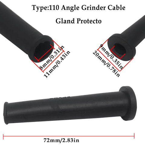 Set Of 10 Pro Grade 110 Angle Grinder Cable Gland Protectors For 110 Power Tools, Cord Protector Strain Relief Sleeves, dimensions labeled