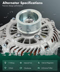 Beefy Alternator Replacement For Subaru B9 Tribeca 3.0L 2006 2007 Legacy 3.0L 2008 2009 Outback 3.0L 2006 2009 12 Volt 110 Amp With CW Six Groove Pulley For Reliable Power And Smooth Driving showcasing specifications.