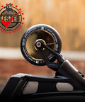 110mm AIR Scooter Wheels Black Gold Lightweight Durable Pro Scooter Wheels installed on scooter, showcasing smooth control design.