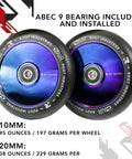 110mm AIR Scooter Wheels Black Blu Ray Lightweight Durable Pro Scooter Wheels with ABEC 9 bearings installed for smooth performance.
