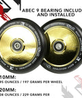 110mm AIR Scooter Wheels Black Gold Lightweight Durable Pro Scooter Wheels with ABEC 9 bearing, front view
