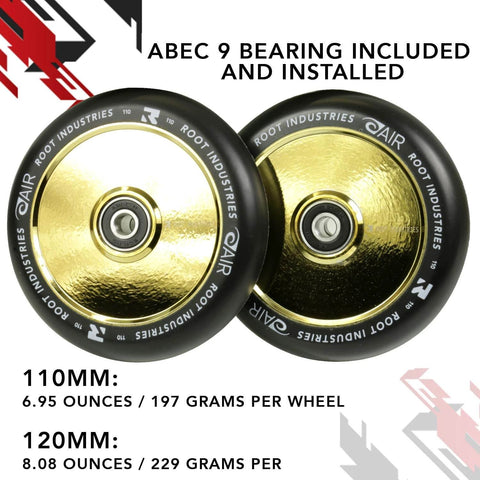 110mm AIR Scooter Wheels Black Gold Lightweight Durable Pro Scooter Wheels with ABEC 9 bearing, front view