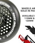 Close-up of 110mm Honeycore Pro Scooter Wheels Black on Black, featuring lightweight honeycomb core design and durable construction.
