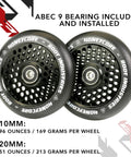 110mm Honeycore Pro Scooter Wheels Black on Black Lightweight Durable Design for Smooth Control ABEC 9 Bearings Installed