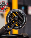 Close-up of 110mm Honeycore Pro Scooter Wheels Black on Black Lightweight Durable Design for Smooth Control Easy Installation