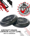 110mm Honeycore Pro Scooter Wheels Black on Black with honeycomb-style core, aircraft-grade aluminum, and 88A PU hardness.