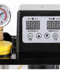 Close-up of 110V Auto Lube Pump with digital control, dual displays, and pressure gauge for CNC machines and industrial lube systems