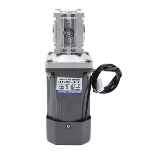 Worm Gear Reducer 14 mm Shaft Size 11 lb Load Capacity 1-Pack 110V 120W shown front view, strong housing, smooth gear mesh