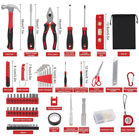 112 Piece Automotive And Household Tool Set With Tape Measure Screwdrivers Hammer Pliers Hex Keys And Bits Perfect For Car Enthusiasts And DIY Home Repair Durable Heavy Duty Tools For Everyday Projects.