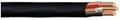 Close-up of 6/3 NM-B Non-Metallic Sheathed Cable For Indoor Residential Wiring, 50 Foot Length, Black Insulated Wire, copper conductors exposed.