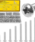 115 Pcs #8-32 Machine Screws Assortment Kit with Phillips Pan Head 304 Stainless Steel Screws shown in various lengths.
