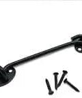 Stainless Steel Cabin Hook and Eye Latch for Gate Door Window Barn Shed with mounting screws, sturdy black design.