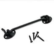 Cabin Hook and Eye Latch for Gate Door Window Barn Shed Stainless Steel with installation screws and black finish.