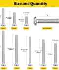 115 Pcs #8-32 Machine Screws Assortment Kit showing sizes and quantities of Phillips Pan Head 304 Stainless Steel Screws.