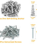 116 pcs self drilling drywall anchors and screws kit with 58 zinc alloy sheetrock anchors and 58 #6 x 1-1/4 inch screws