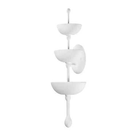 Aura Wall Sconce Six Light Gesso White Finish Damp Rated Bathroom Fixture Solid Steel Frame with three bowl design.