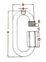 Diagram of Five Piece Zinc Plated Quick Links Five Sixteenth Inch Eight Millimeter Galvanized Marine Grade Hardware with measurements.