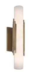 Sleek Sixteen Inch Led Wall Sconce With Natural Alabaster Cylinder And Killer Gold Finish For Entryway Or Bedroom featuring touch dimmer.