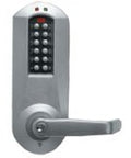 Heavy Duty Mortise Lock With Integrated Deadbolt And Rugged Cast Lever Assembly Keyless Access Control setup, silver finish.