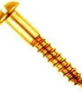 Close-up of a single brass round slotted wood screw, 5/8 inch, from the Bulk Pack Brass Round Slotted Wood Screws Size Four By Five Eighths Inch.