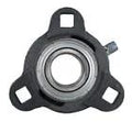 Front view of 1 Inch Three Bolt Flange Bearing With Cast Iron Housing And Grease Zerk, 1 Inch Bore, featuring three mounting holes.