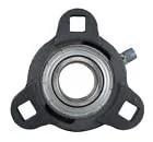 Front view of 1 Inch Three Bolt Flange Bearing With Cast Iron Housing And Grease Zerk, 1 Inch Bore, featuring three mounting holes.