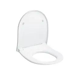 Heavy Duty Soft Close Elongated Toilet Seat With Lid In Crisp Cotton White For Compact Front Bowls, viewed from above.