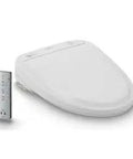 Round Electric Bidet Seat With Hands Free Auto Lid And Soothing Warm Water Rinse Easy Push Panel Slim Eco Smart Design Cotton White.