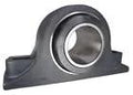 Pillow block bearing, front view: gray cast-iron Type-E, two-bolt, 2-15/16" bore.