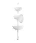 Aura Wall Sconce Six Light Gesso White Finish Damp Rated Bathroom Fixture Solid Steel Frame Thirty Inch Tall wall sconce with three bowl shapes.
