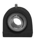 Front view of MUCTBL207-20B tapped-base pillow block bearing, 1-1/4 in I.D. stainless 440C ball insert, black PBT housing.