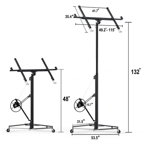 11 ft Drywall Lift,Drywall Rolling Lifter Panel,150 LBS Heavy Duty Sheetrock Lift Drywall Lifter,Drywall Lift Panel Hoist Jack with measurements
