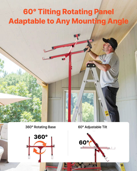 Man using 11ft Drywall Lift, Heavy-Duty 150 lbs Sheetrock Hoist with Adjustable Telescoping Arm for ceiling installation