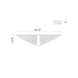 Dimensions of a modern black LED wall sconce featuring sculptural kinetic wings, 24.5" wide by 6.14" high.