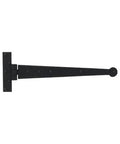 Bean Head Strap Hinges In Wrought Iron Hardware 15 Inch Pair With Hammered Edging And Black Powder Coat Finish, Colonial Style Hand Wrought Hinges