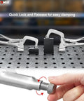 11 Inch Bench Clamp Set For Welding Tables With Inserta Pliers And Table Mount Locking C Clamps showing quick lock mechanism