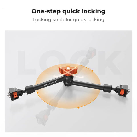 11 Inch Magic Arm Clamp Kit With ARRI One Quarter And Three Eighths Inch Screws, 360 Degree Ball Head showing quick locking feature