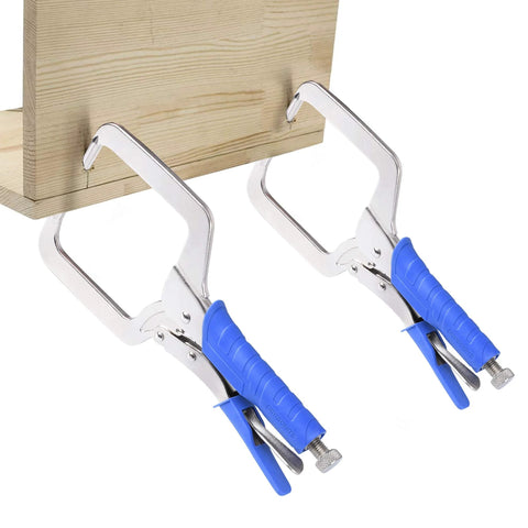 Effortless 11 Inch Quick Release Pocket Hole Clamp Set for 90 Degree Corner Joints with right angle woodworking clamps in use